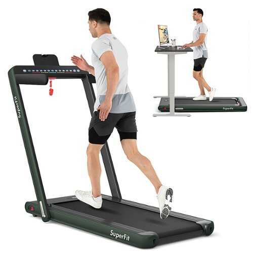 Rent to own Costway - Up To 7.5MPH 2.25HP 2 in 1 Dual Display Screen Treadmill Jogging Machine W/APP Control - Green