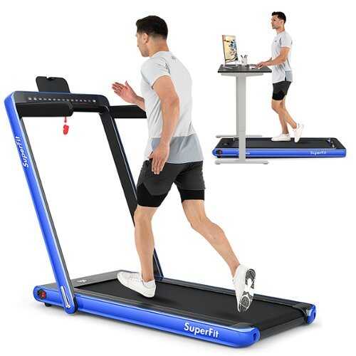 Rent to own Costway - Up To 7.5MPH 2.25HP 2 in 1 Dual Display Screen Treadmill Jogging Machine W/APP Control - Blue