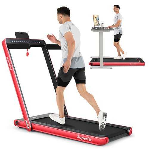 Rent to own Costway - Up To 7.5MPH 2.25HP 2 in 1 Dual Display Screen Treadmill Jogging Machine W/APP Control - Red