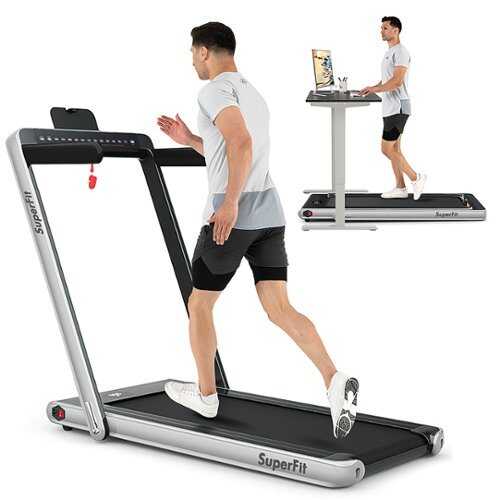 Rent to own Costway - Up To 7.5MPH 2.25HP 2 in 1 Dual Display Screen Treadmill Jogging Machine W/APP Control - Silver