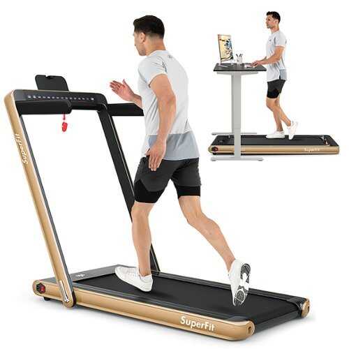 Rent to own Costway - Up To 7.5MPH 2.25HP 2 in 1 Dual Display Screen Treadmill Jogging Machine W/APP Control - Gold