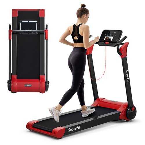 Rent to own Costway - Folding 2.25HP Electric Treadmill Running Machine APP Control Bluetooth - Red