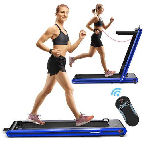 Rent to own Costway - 2-in-1 Folding Treadmill 2.25HP Jogging Machine w/ Dual LED Display - Blue