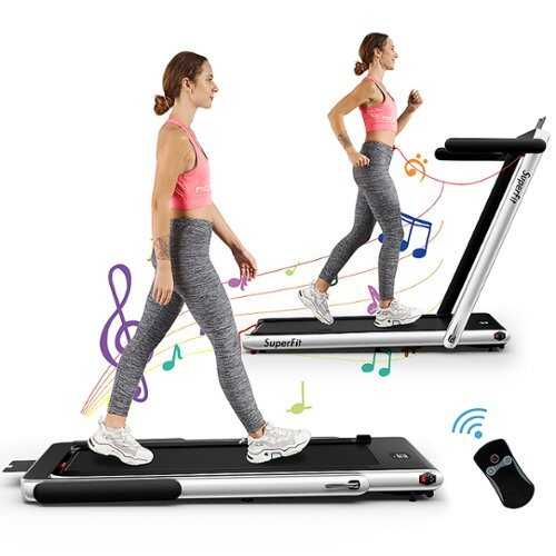 Rent to own Costway - Up To 7.5MPH 2.25HP 2 in 1 Single Display Screen \Treadmill W/ Speaker Remote Control APP - Silver