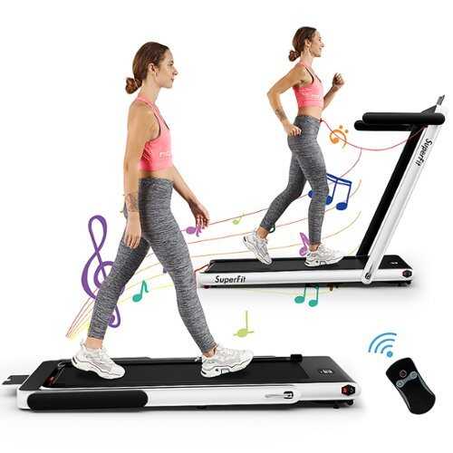 Rent to own Costway - Up To 7.5MPH 2.25HP 2 in 1 Single Display Screen Treadmill W/ APP Speaker Remote Control - White