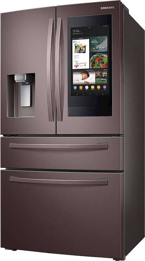 Rent To Own - Samsung - Family Hub 22.2 Cu. Ft. 4-Door French Door Counter-Depth Fingerprint Resistant Refrigerator - Tuscan Stainless Steel