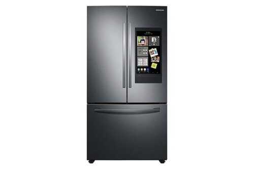 Rent to own Samsung - 28 cu. ft. 3-Door French Door Smart Refrigerator with Family Hub - Black Stainless Steel