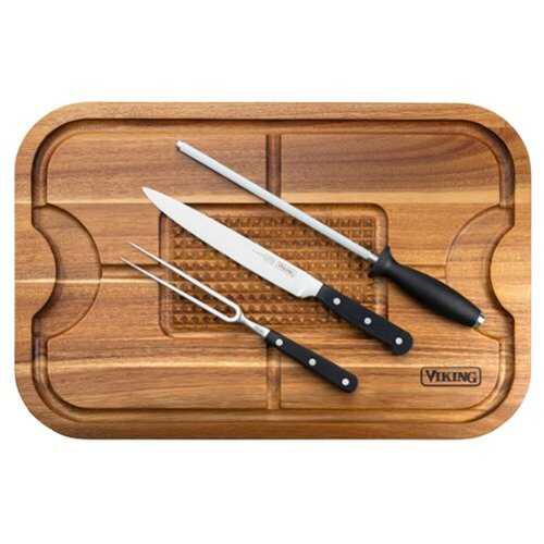 Rent To Own - Viking Oversized Acacia Carving Board with 3-piece Carving Set - Multicolor