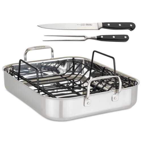 Rent To Own - Viking 3-Ply Stainless Steel Roasting Pan with rack and Bonus Carving Set - Silver