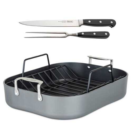 Rent To Own - Viking Hard Anodized Roasting Pan with Rack and Bonus Carving Set - Black