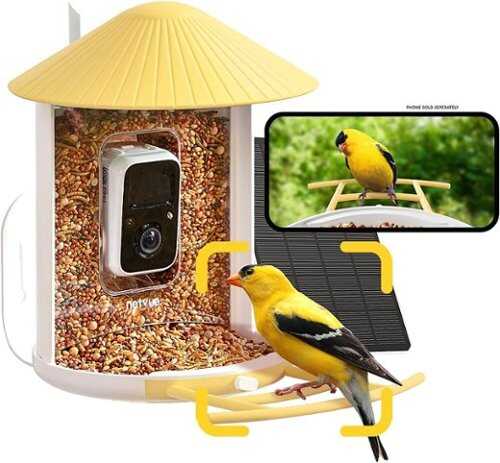 Rent to own BIRDFY - Smart Wild Bird Feeder w/HD Camera, Solar Power, and AI Enabled Bird Recognition - Yellow and White