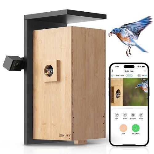 Rent To Own - The Birdfy AI Smart Nest Bamboo w/Dual HD Cameras, Solar Power, and AI Enabled Bird Recognition - Natural Bamboo & Black