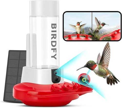 Rent To Own - BIRDFY - Smart Hummingbird Feeder, w/Dual HD Cameras, Solar Power, and AI Enabled Bird Recognition - Red and White