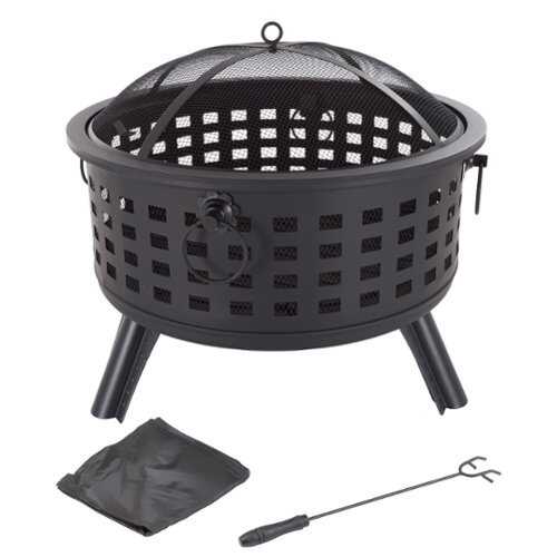 Rent to own Pure Garden 26-Inch Round Outdoor Fire Pit, Black - Black