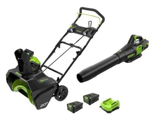 Rent to own Greenworks - 80V 20” Snow Blower, and 12" Snow Shovel - 2-Piece Winter Combo Kit with (2) 4.0 Ah Batteries & Rapid Charger - Green