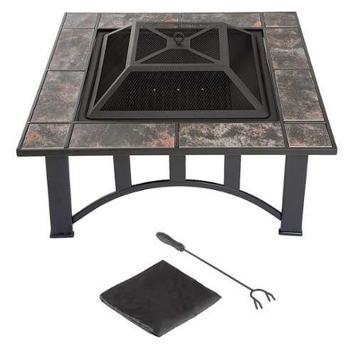 Rent to own Pure Garden 33-Inch Outdoor Fire Pit, Black - Black