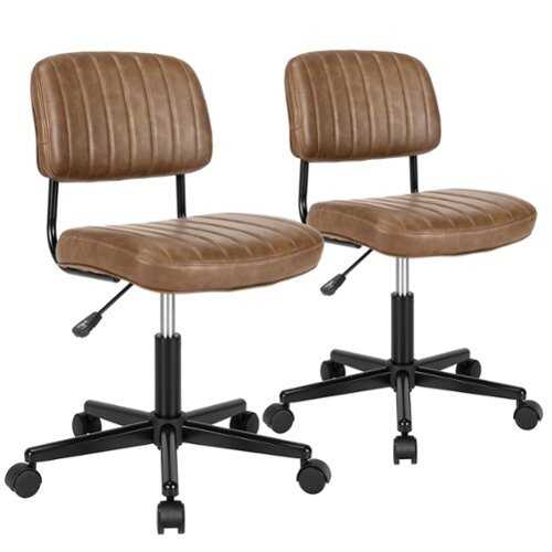 Rent to own Costway - PU Leather Office Chair Adjustable Swivel Task Chair with Backrest (2pc) - Brown