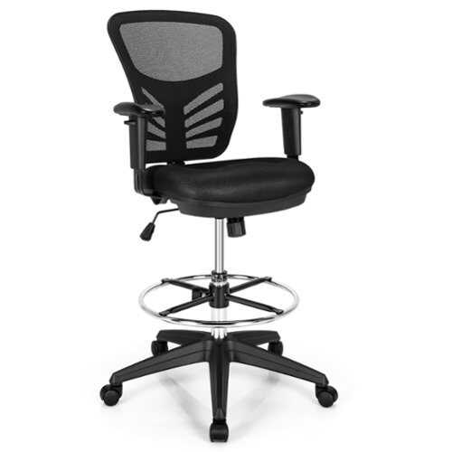 Rent to own Costway - Mesh Drafting Chair Office Chair with Adjustable Armrests and Foot-Ring - Black