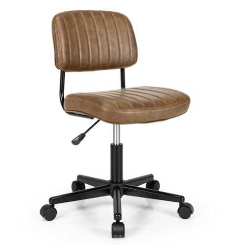 Rent to own Costway - PU Leather Adjustable Swivel Office Chair with Backrest - Brown