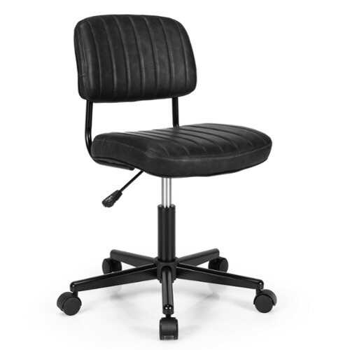 Rent to own Costway - PU Leather Office Chair Adjustable Swivel Task Chair with Backrest - Black