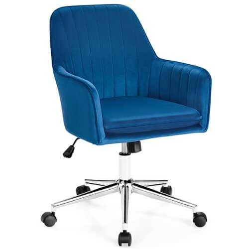 Rent to own Costway - Velvet Accent Office Armchair Adjustable Swivel Removable Cushion - Blue