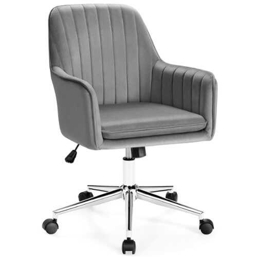 Rent to own Costway - Velvet Accent Office Armchair Adjustable Swivel Removable Cushion - Gray