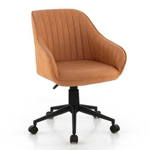 Rent to own Costway - PU Leather Home Office Arm Chair Adjustable Swivel Leisure Desk Chair - Brown