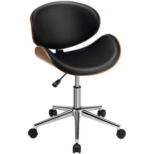 Rent to own Costway - Adjustable Leather Office Chair Swivel Bentwood Desk Chair with Curved Seat - Black