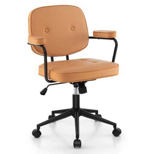 Rent to own Costway - PU Leather Office Chair Adjustable Swivel Leisure Desk Chair with Armrest - Orange