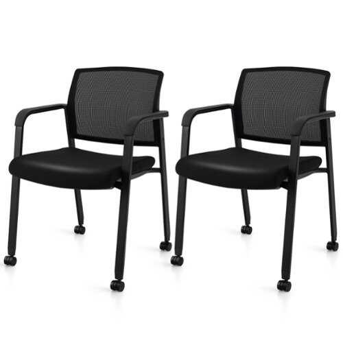 Rent to own Costway - Conference Chairs Stackable Office Guest Mesh Chair Waiting Room Wheels (Set of 2) - Black