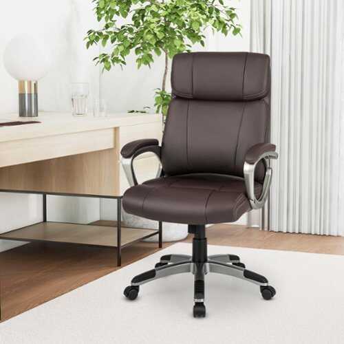 Rent to own Costway - Ergonomic Office Chair PU Leather Executive Swivel with Upholstered Armrests - Brown