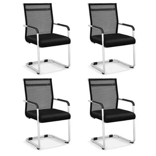 Rent to own Costway - Office Guest Chairs with Metal Sled Base and Armrests Mesh Reception Chair (Set of 4) - Black