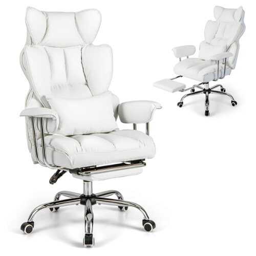Rent to own Costway - Office Desk Chair Big and Tall Executive Office Chair with Footrest Lumbar Support - White