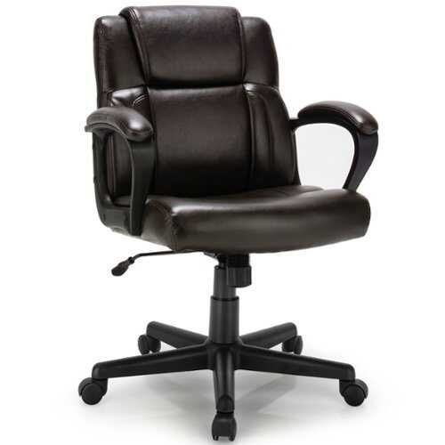 Rent to own Costway - Executive Leather Office Chair Adjustable Computer Desk Chair with Armrest - Brown