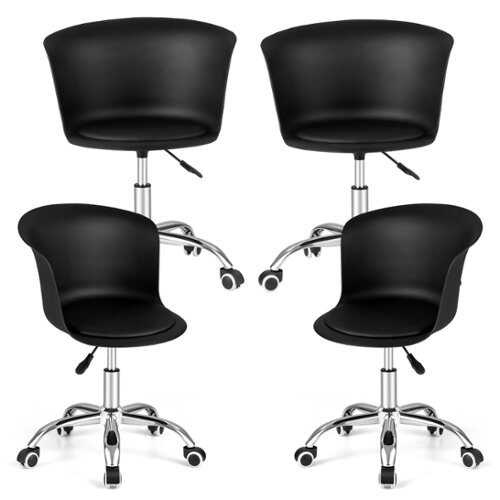 Rent to own Costway - Adjustable Office Chair Armless Swivel Desk Chair PU Leather Seat (Set of 4) - Black