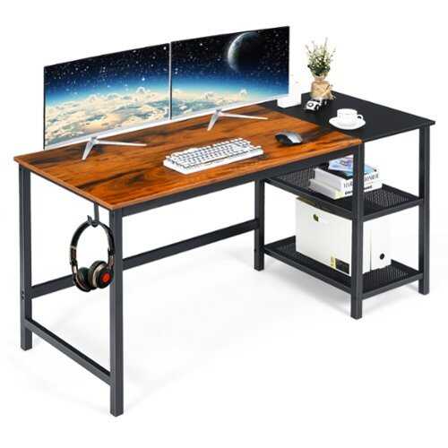 Rent to own Costway - 59"  Home Office Computer Desk Study Laptop Table Detachable Shelf - Rustic Brown