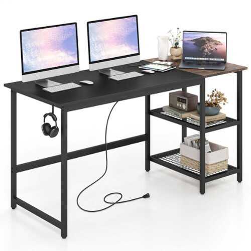 Rent to own Costway - 59" Computer Desk PC Laptop Workstation with Charging Station and Storage Shelves - Black