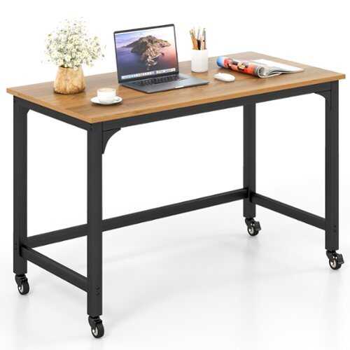 Rent to own Costway - 48" Rolling Computer Desk Metal Frame PC Laptop Table Wood Top Study Workstation - Brown