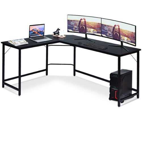 Rent to own Costway - L-Shaped Computer Desk Corner Workstation Study Gaming Table Home Office - Black