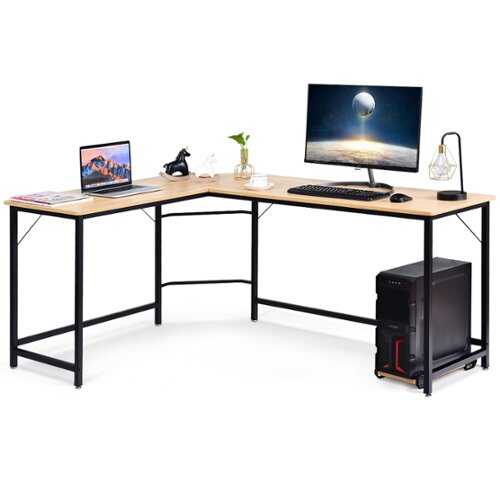 Rent to own Costway - L-Shaped Computer Desk Corner Workstation Study Gaming Table Home Office - Natural