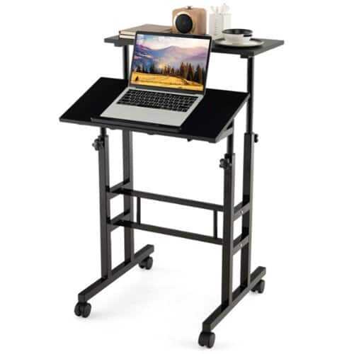 Rent to own Costway - Mobile Standing Desk Rolling Adjustable Laptop Cart Home Office - Black