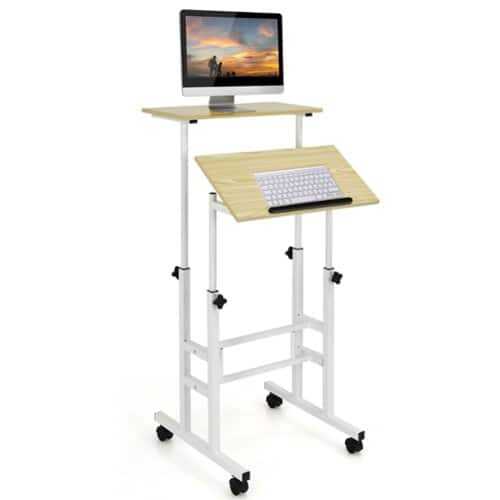 Rent to own Costway - Mobile Standing Desk Rolling Adjustable Laptop Cart Home Office - Natural