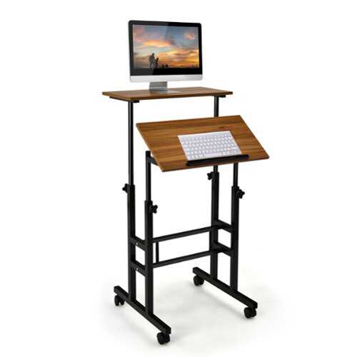 Rent to own Costway - Mobile Standing Desk Rolling Adjustable Laptop Cart Home Office - Walnut