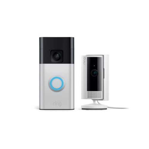 Rent to own Ring - Starter Set with Battery Doorbell and Indoor Cam - Satin Nickel and White