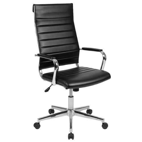 Rent to own Alamont Home - Hansel Contemporary Leather/Faux Leather Executive Swivel Ribbed High Back Office Chair - Black