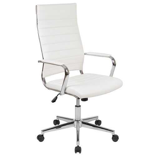 Rent to own Alamont Home - Hansel Contemporary Leather/Faux Leather Executive Swivel Ribbed High Back Office Chair - White