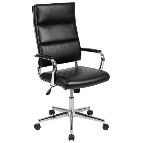 Rent to own Alamont Home - Hansel Contemporary Leather/Faux Leather Panel Executive Swivel High Back Office Chair - Black