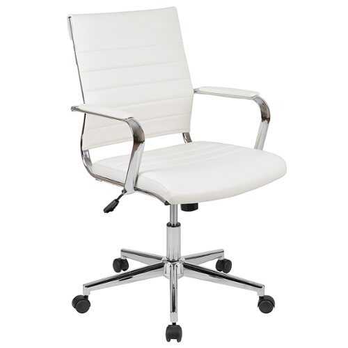 Rent to own Alamont Home - Hansel Contemporary Leather/Faux Leather Ribbed Executive Swivel Mid-Back Office Chair - White