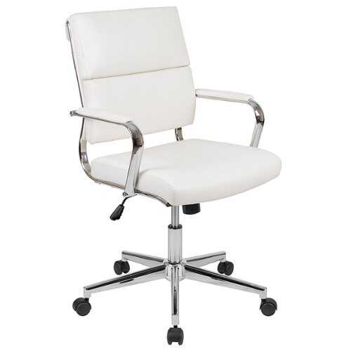 Rent to own Alamont Home - Hansel Contemporary Leather/Faux Leather Panel Executive Swivel Mid-Back Office Chair - White