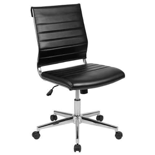 Rent to own Alamont Home - Hansel Contemporary Leather/Faux Leather Ribbed Executive Swivel Mid-Back Office Chair - Black